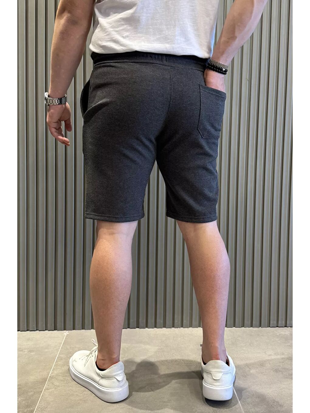 Antrasit Bağcıklı Erkek Şort-2