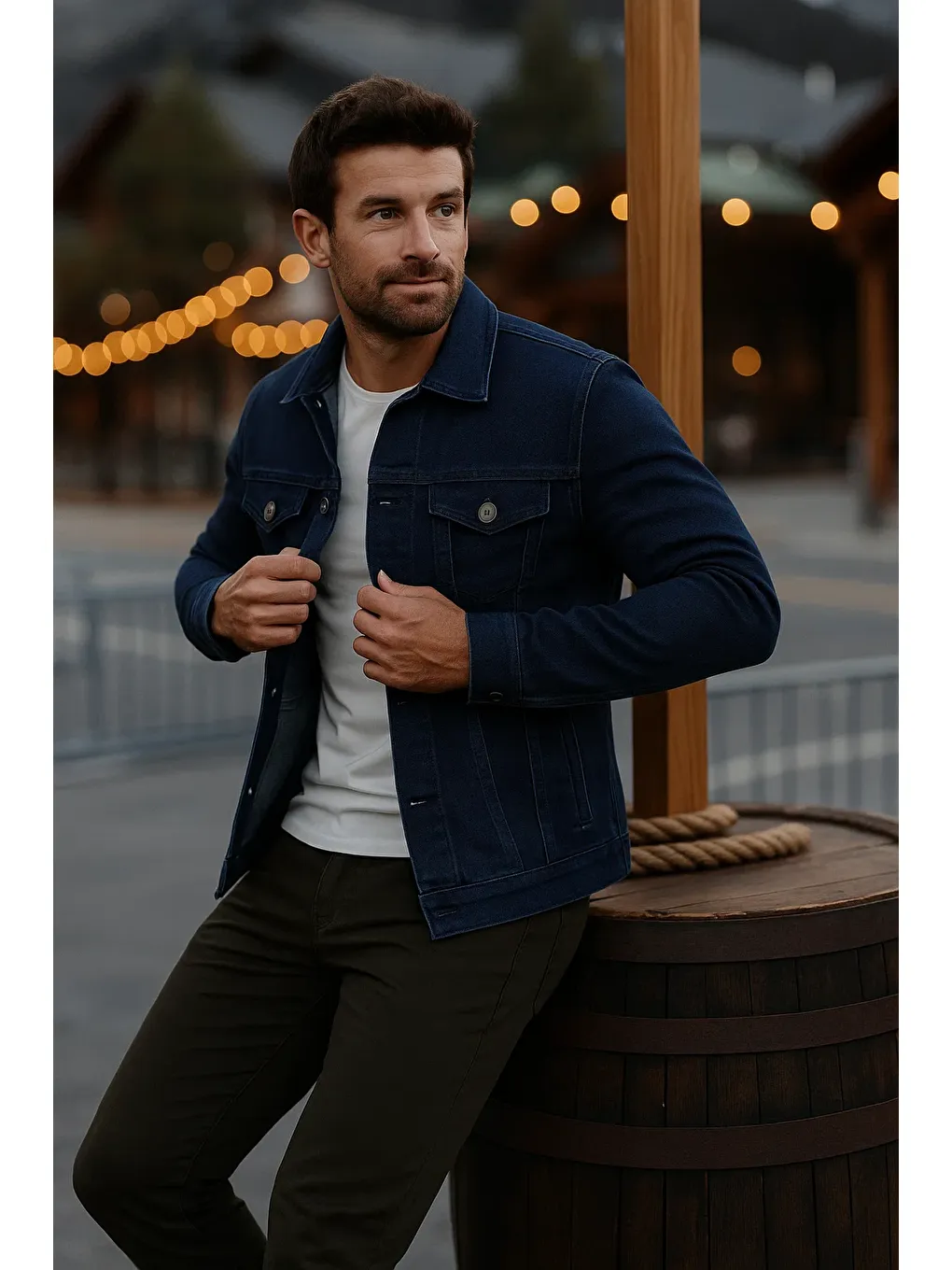 Erkek Mevsimlik Slim Fit Düğmeli Klasik Lacivert Jean Ceket-1