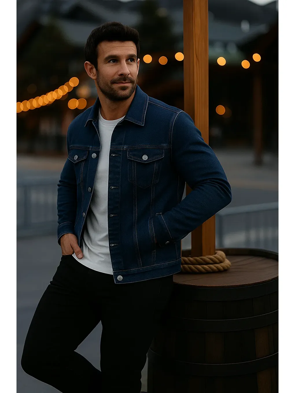 Erkek Mevsimlik Slim Fit Düğmeli Klasik Lacivert Jean Ceket-2