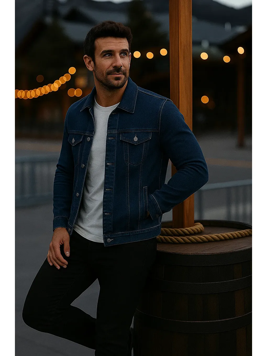 Erkek Mevsimlik Slim Fit Düğmeli Klasik Lacivert Jean Ceket-3