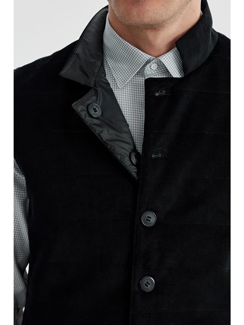 Siyah Hakim Yaka Çift Taraflı Slim Fit Yelek-2
