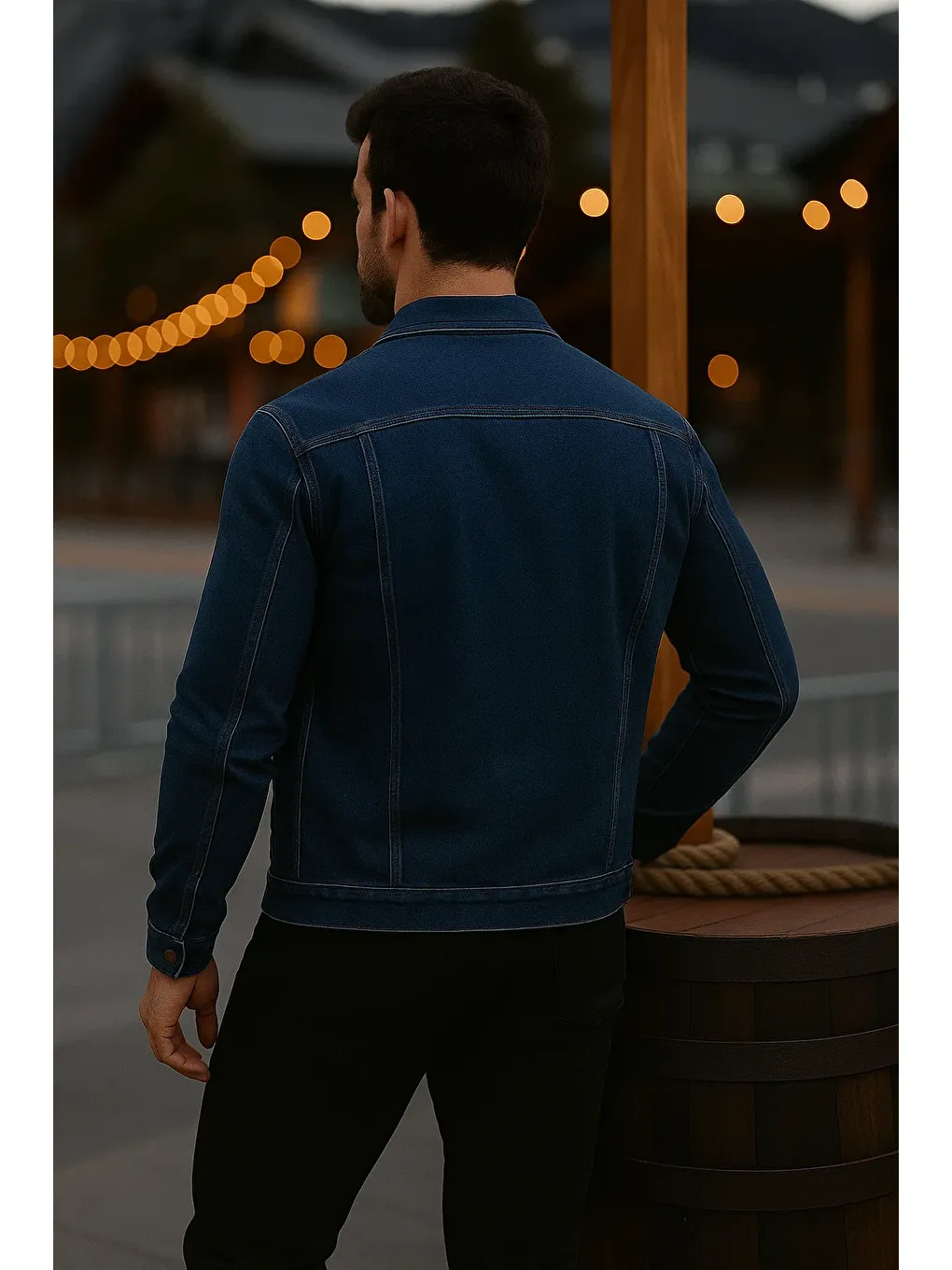 Erkek Mevsimlik Slim Fit Düğmeli Klasik Lacivert Jean Ceket-4