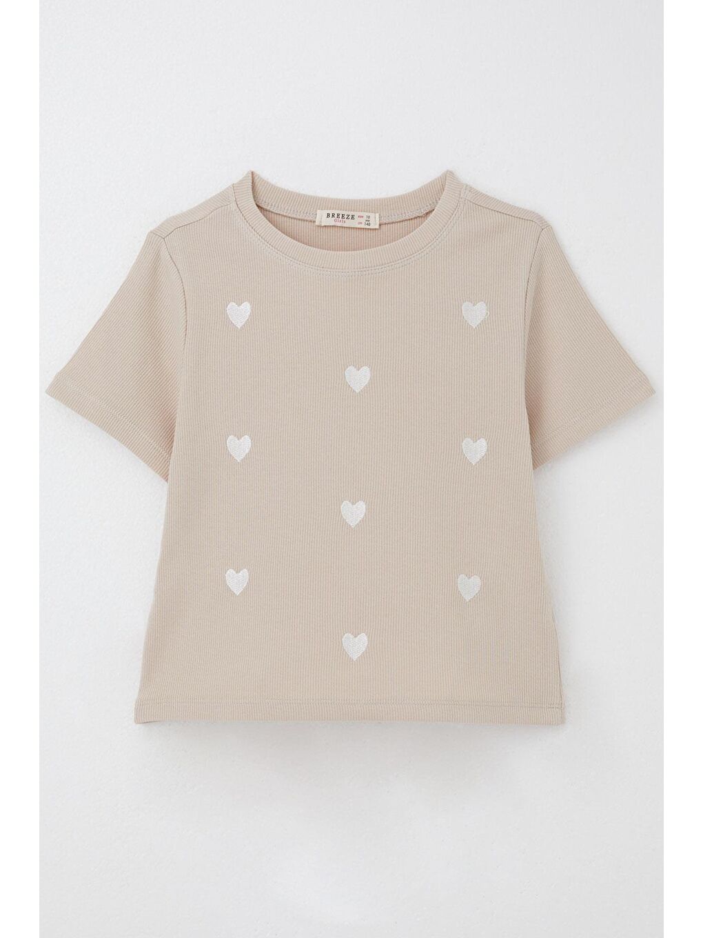 Kız Çocuk Tişört Kalp Nakış Detaylı Bej (9-14 Yaş)