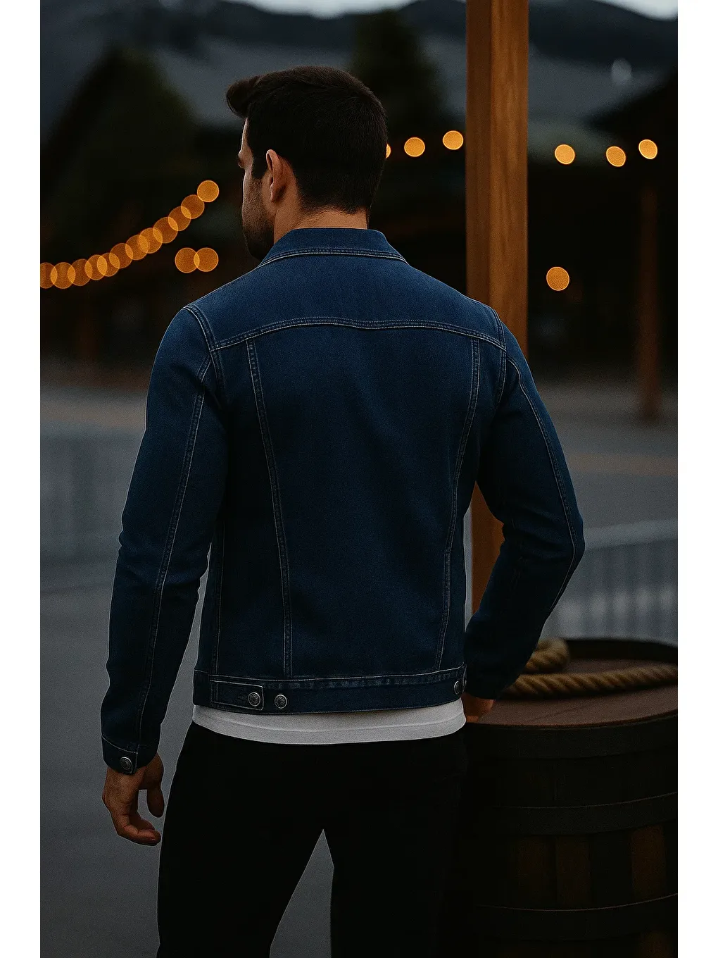 Erkek Mevsimlik Slim Fit Düğmeli Klasik Lacivert Jean Ceket-5