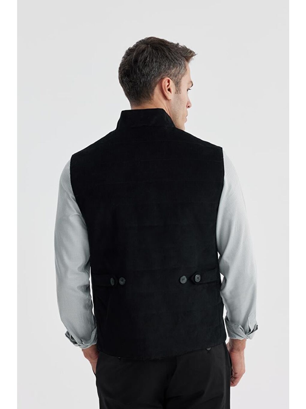 Siyah Hakim Yaka Çift Taraflı Slim Fit Yelek-3