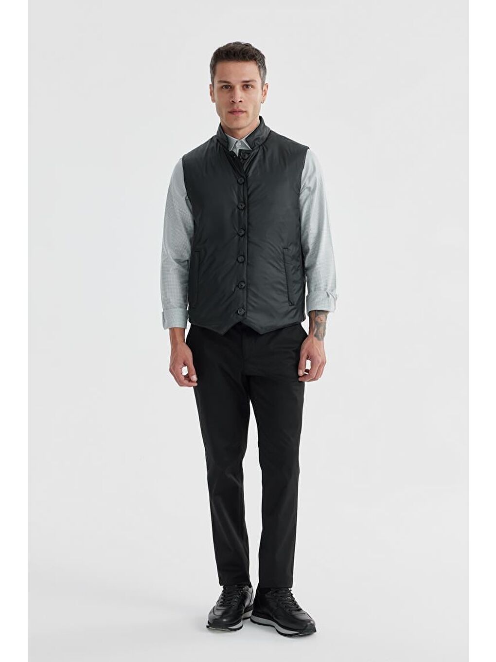 Siyah Hakim Yaka Çift Taraflı Slim Fit Yelek-4