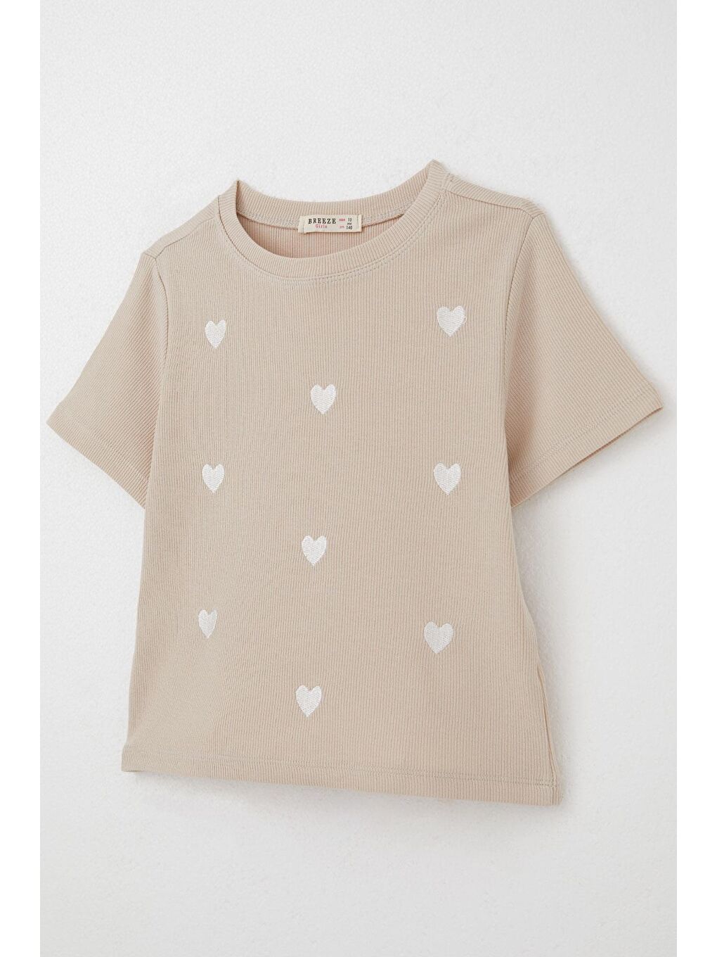 Kız Çocuk Tişört Kalp Nakış Detaylı Bej (9-14 Yaş)-2