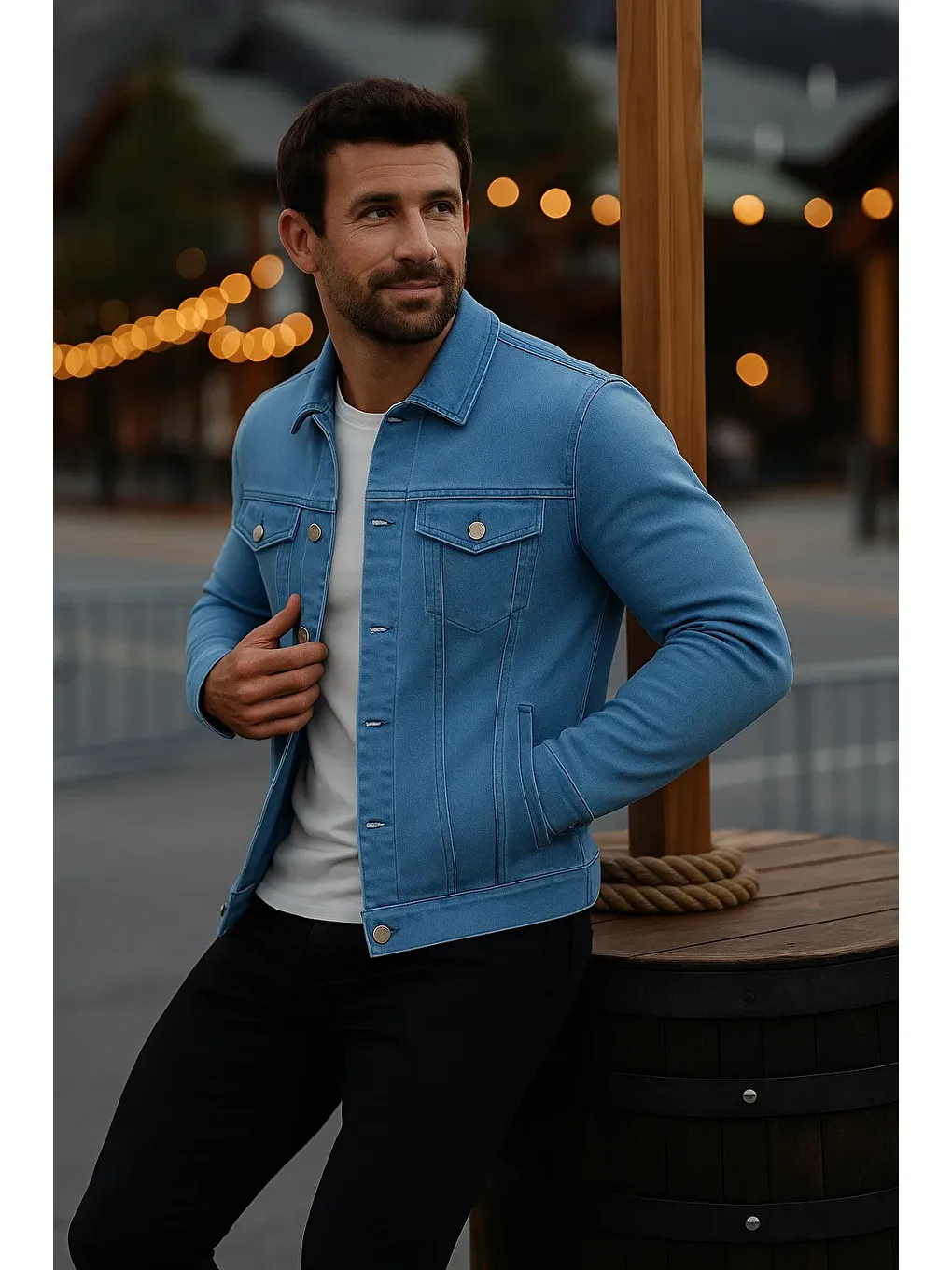 Erkek Mevsimlik Slim Fit Düğmeli Klasik B.Mavi Jean Ceket