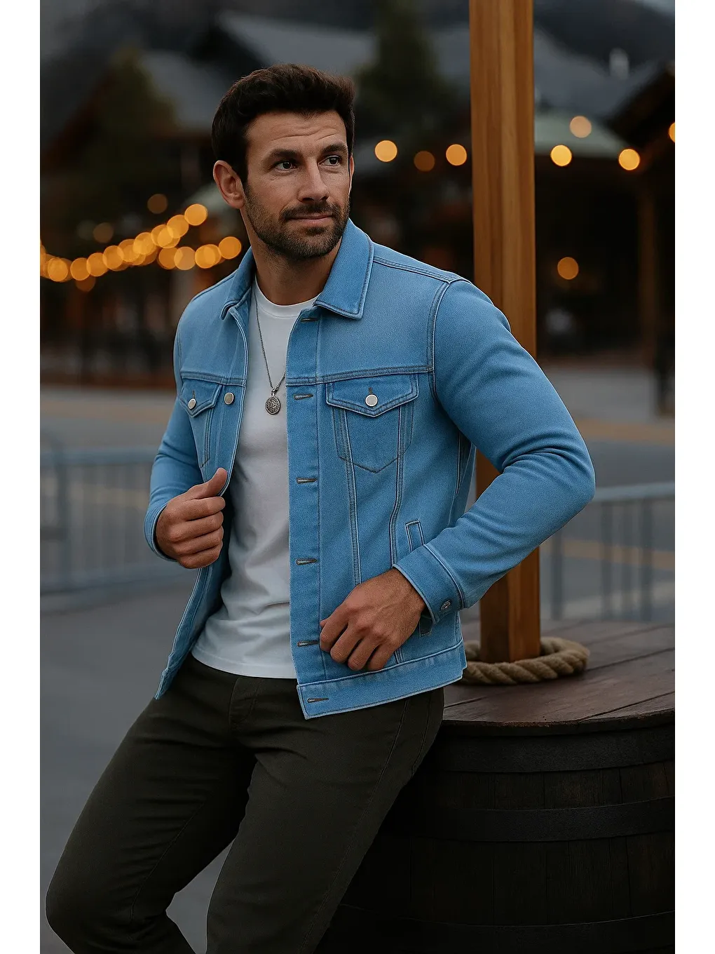 Erkek Mevsimlik Slim Fit Düğmeli Klasik B.Mavi Jean Ceket-1