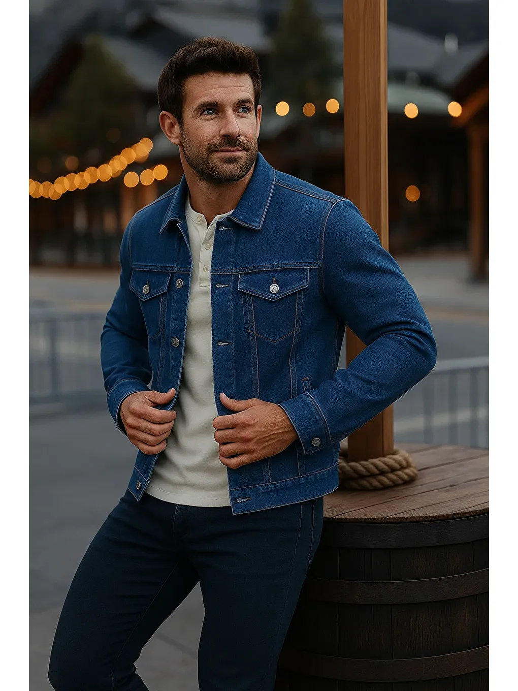 Erkek Mevsimlik Slim Fit Düğmeli Klasik K.Mavi Jean Ceket-1