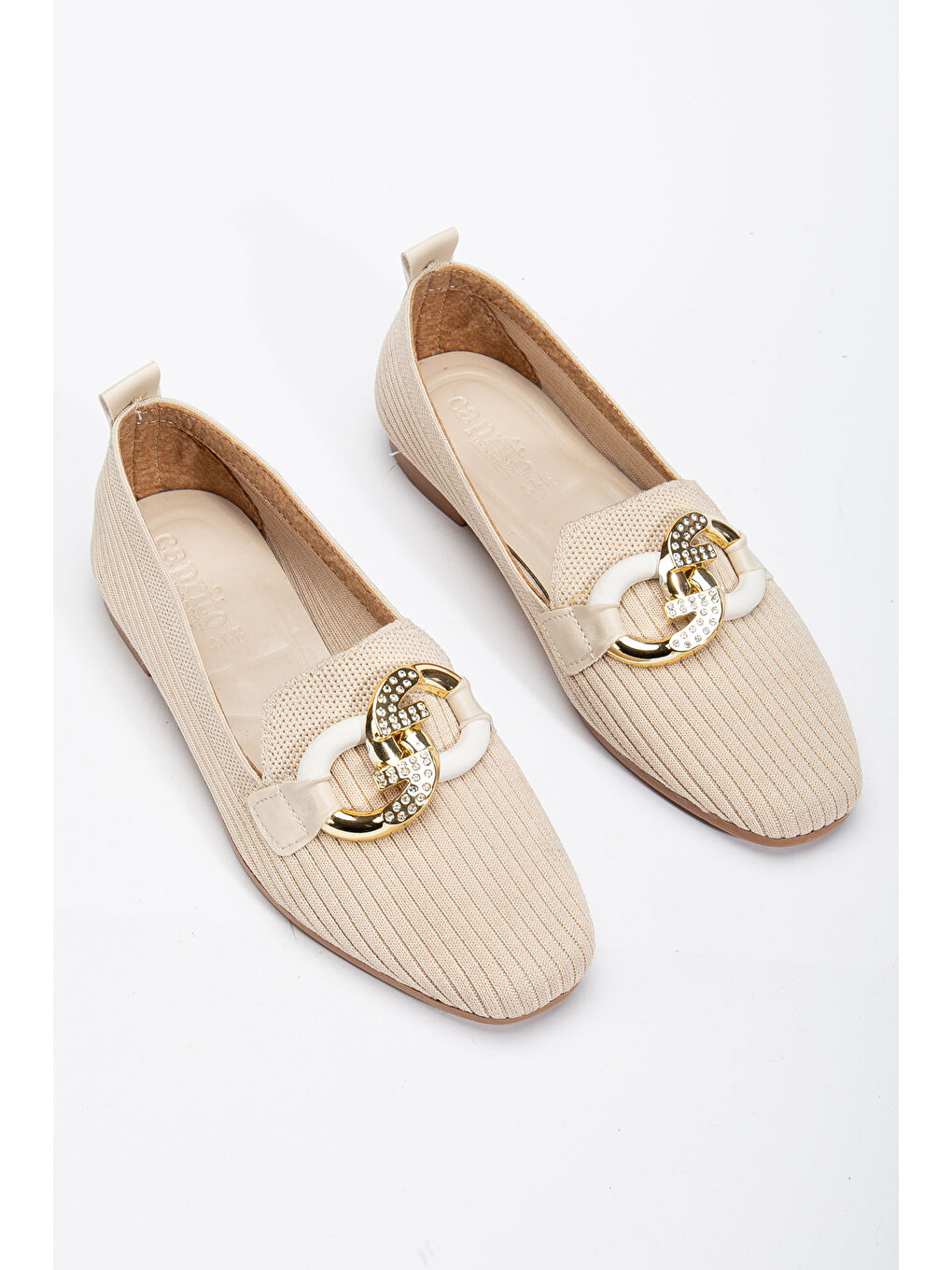 Kadın Bej Önü Toka Detaylı Triko Babet-2