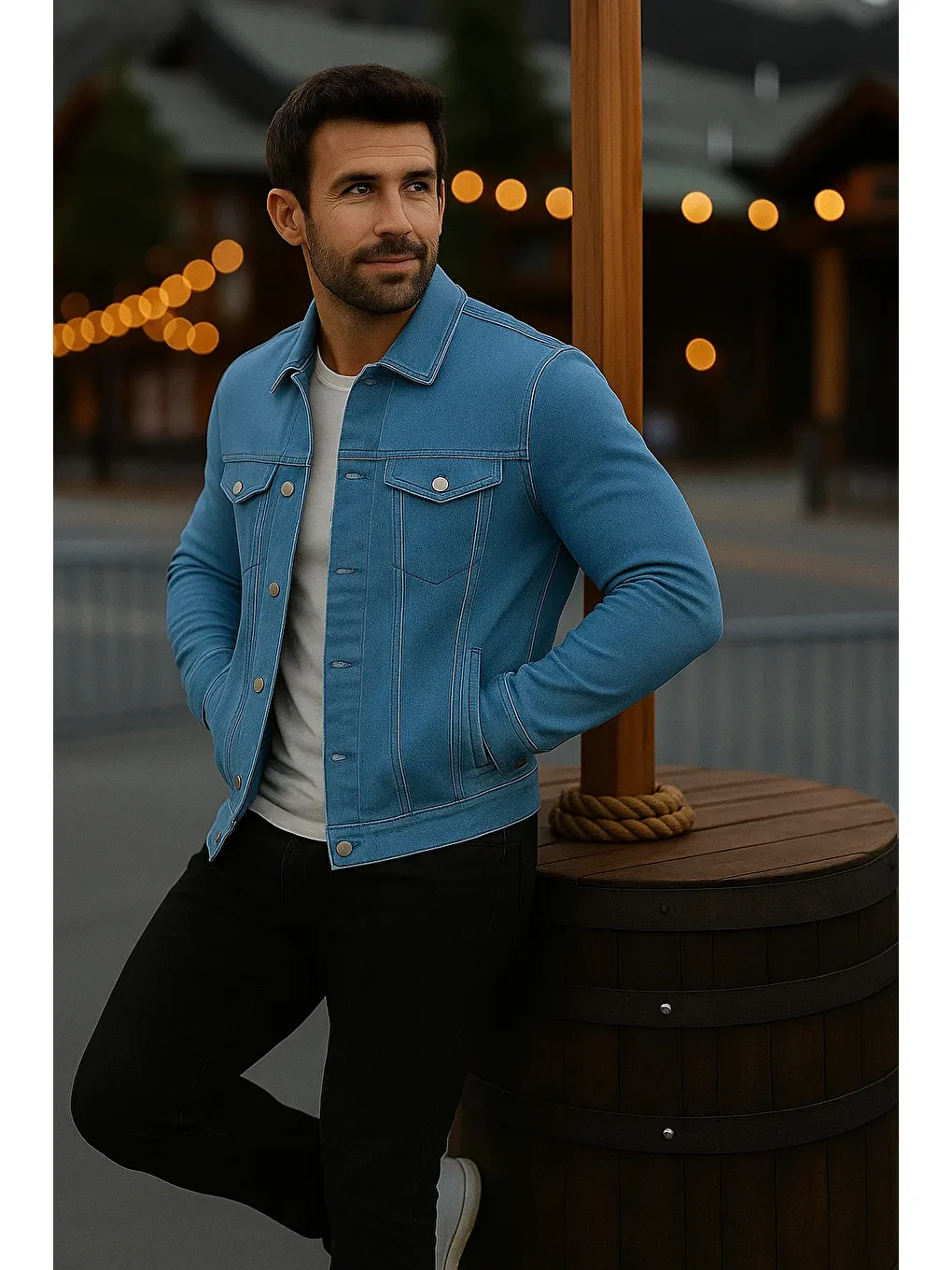 Erkek Mevsimlik Slim Fit Düğmeli Klasik B.Mavi Jean Ceket-2