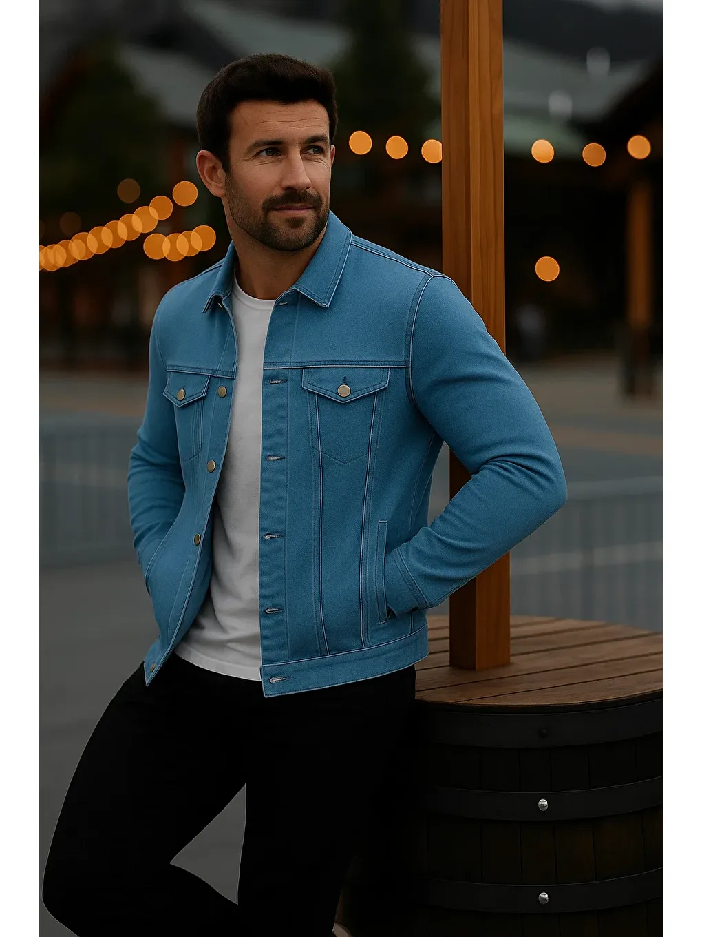 Erkek Mevsimlik Slim Fit Düğmeli Klasik B.Mavi Jean Ceket-3