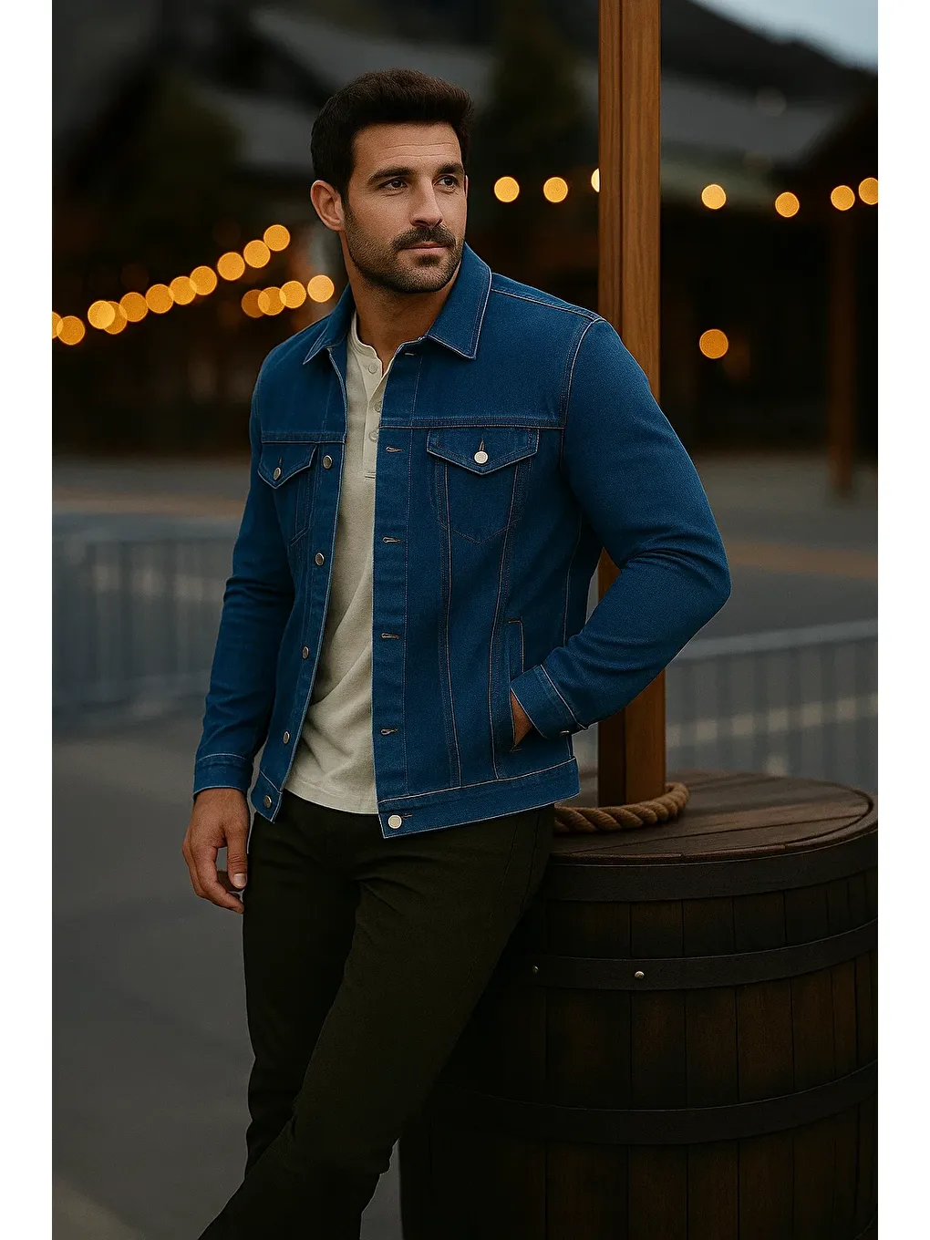 Erkek Mevsimlik Slim Fit Düğmeli Klasik K.Mavi Jean Ceket-3