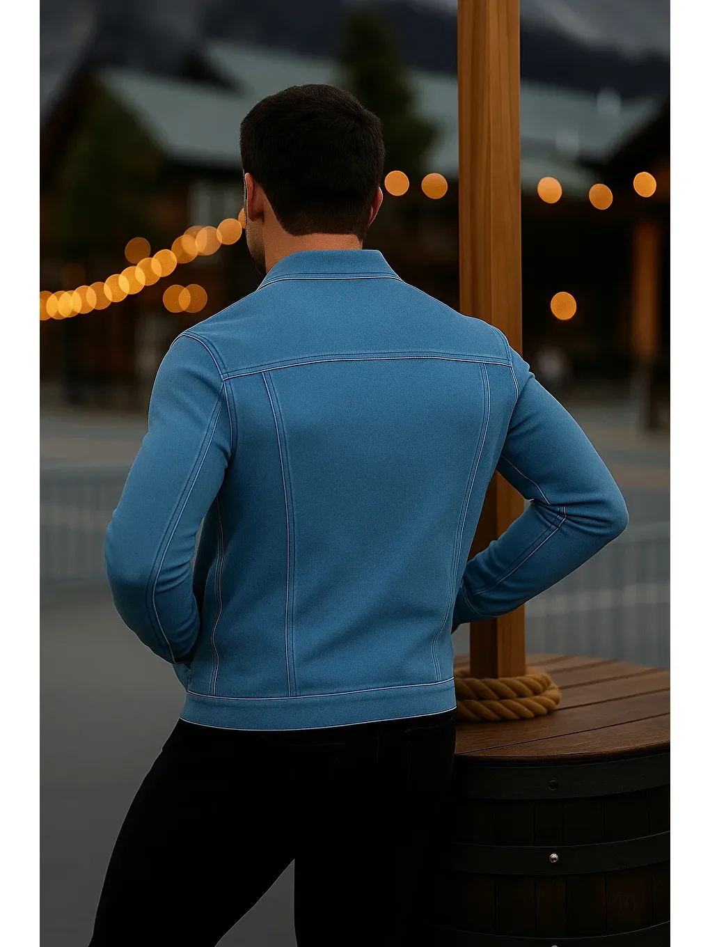 Erkek Mevsimlik Slim Fit Düğmeli Klasik B.Mavi Jean Ceket-4