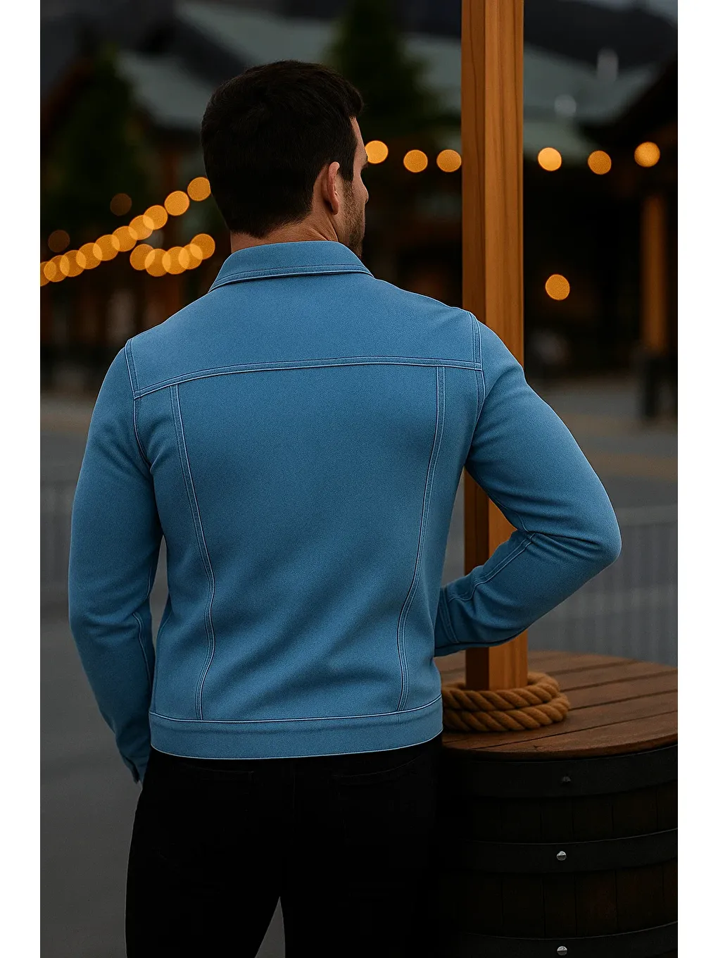 Erkek Mevsimlik Slim Fit Düğmeli Klasik B.Mavi Jean Ceket-5