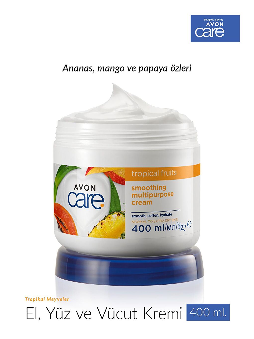 AVON Renksiz Care Tropical Fruits Ananas, Mango ve Papaya Özlü El ve Vücut Kremi 400 Ml. İkili Set - 2