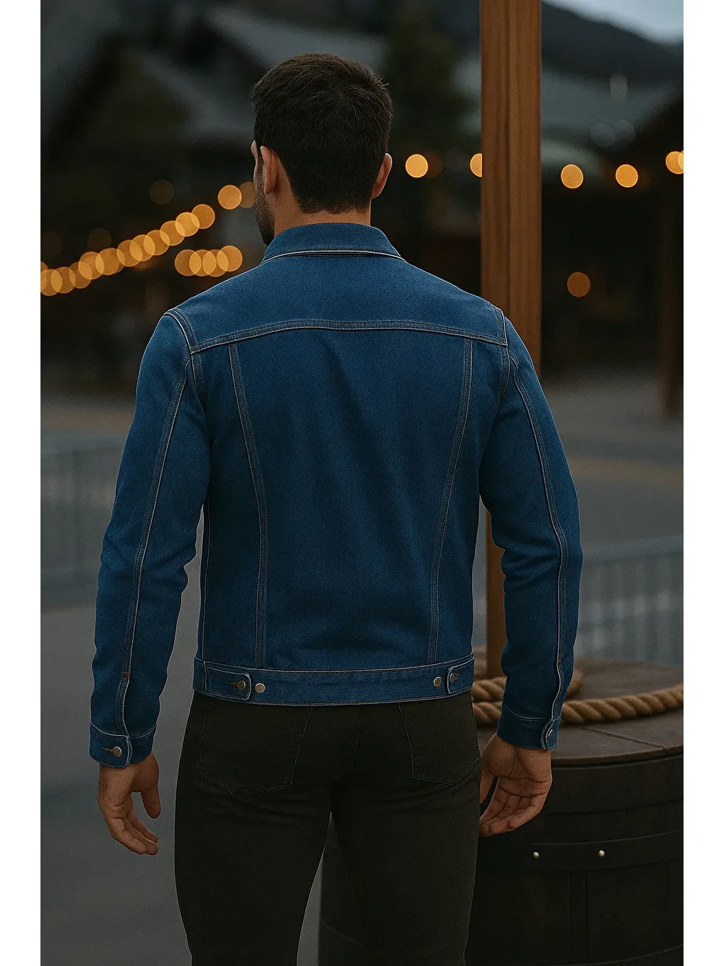 Erkek Mevsimlik Slim Fit Düğmeli Klasik K.Mavi Jean Ceket-5