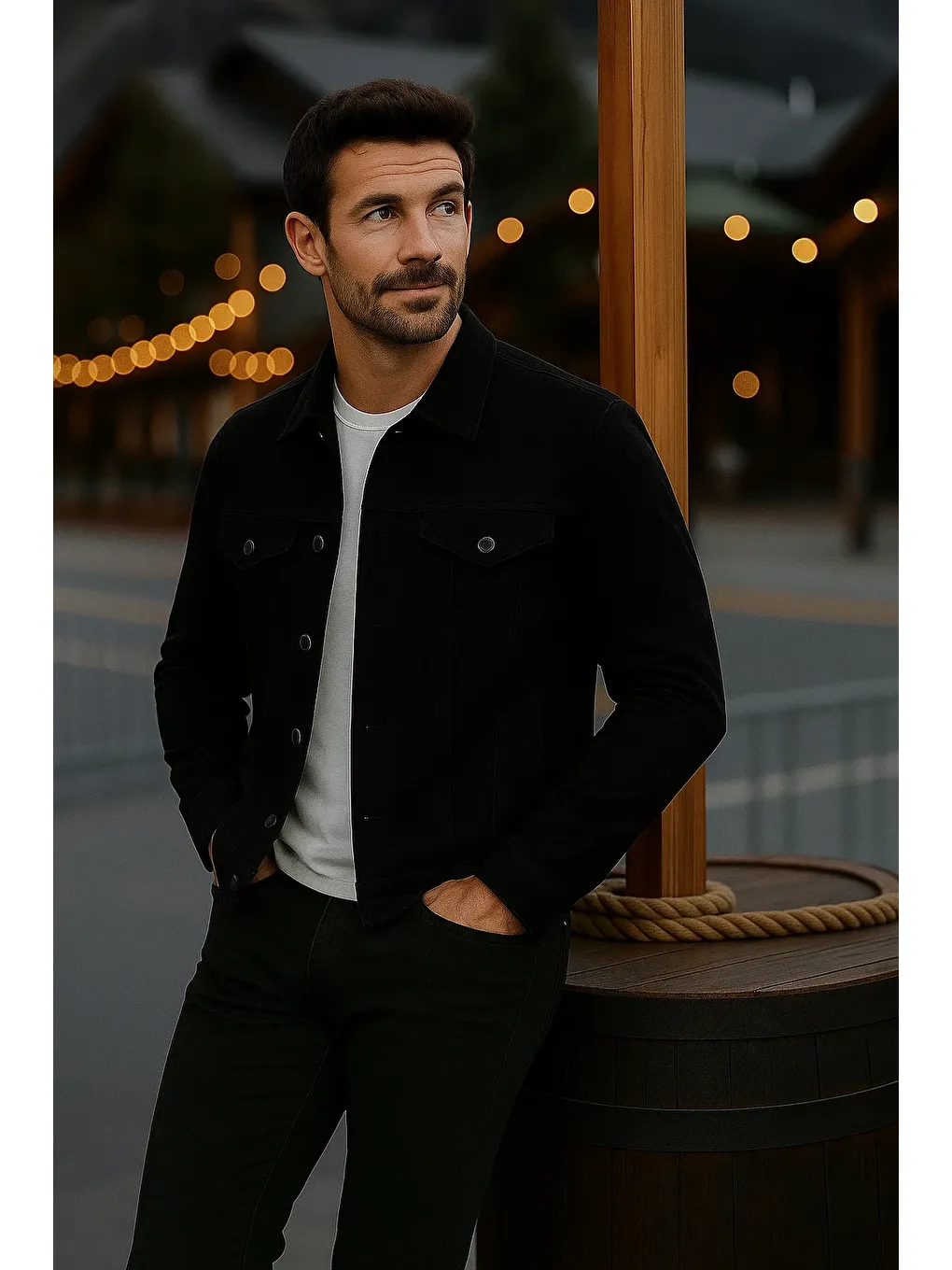 Erkek Mevsimlik Slim Fit Düğmeli Klasik Siyah Jean Ceket-2