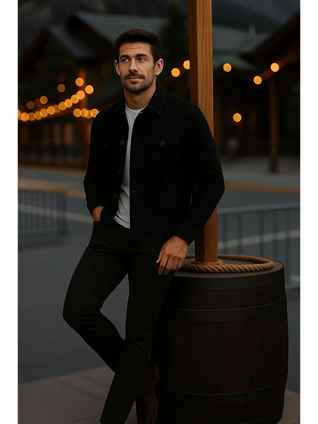 Erkek Mevsimlik Slim Fit Düğmeli Klasik Siyah Jean Ceket-3