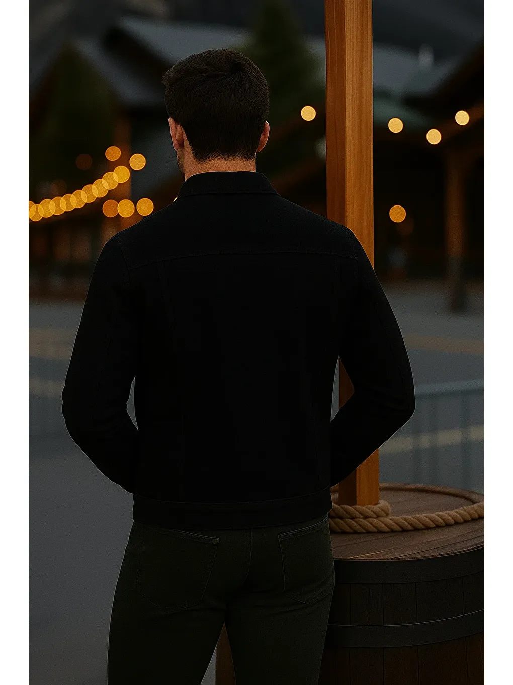 Erkek Mevsimlik Slim Fit Düğmeli Klasik Siyah Jean Ceket-4