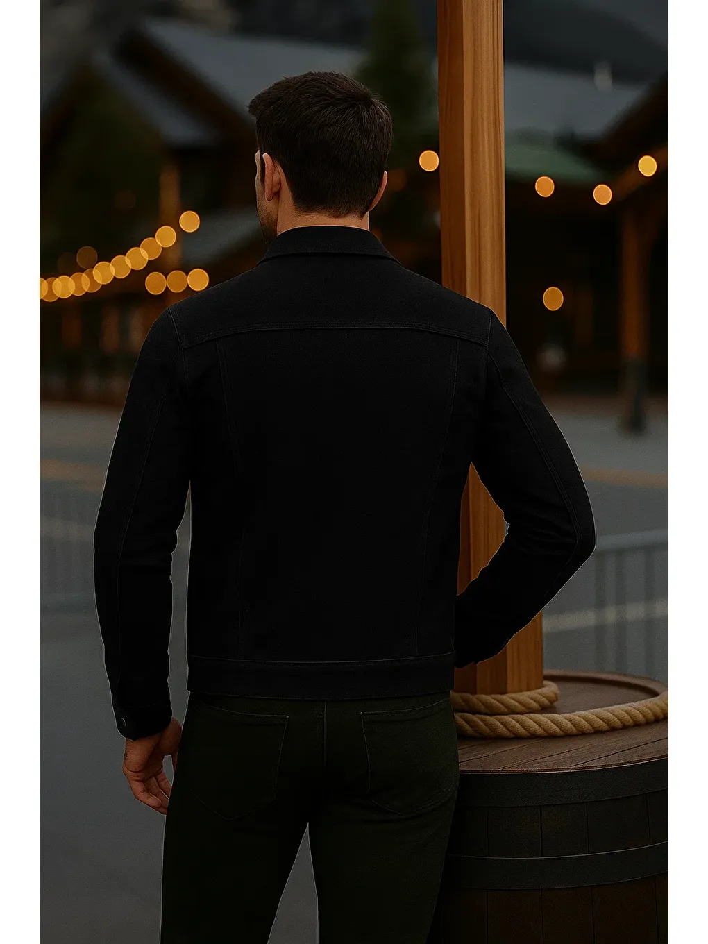 Erkek Mevsimlik Slim Fit Düğmeli Klasik Siyah Jean Ceket-5