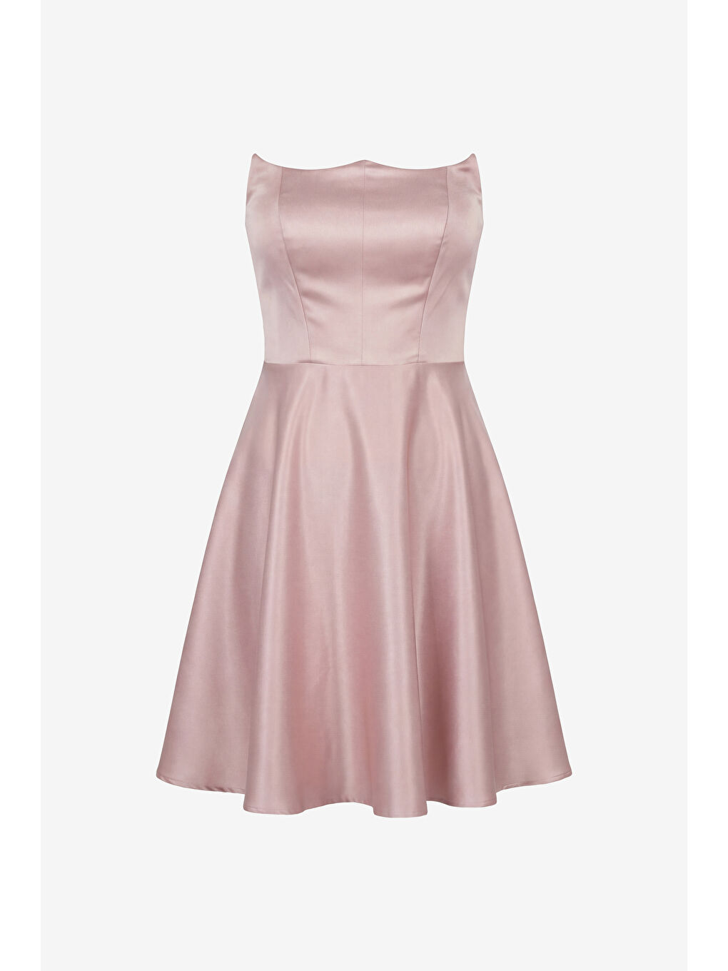 Pembe Kadın Pudra Dar Kalıp Straplez Yaka Saten Mini Mezuniyet Abiye Elbise-6
