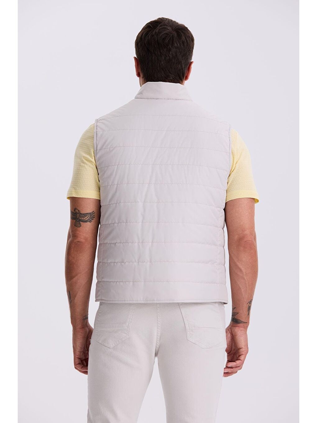 Bej Taş Hakim Yaka Elyaflı Slim Fit Yelek-3