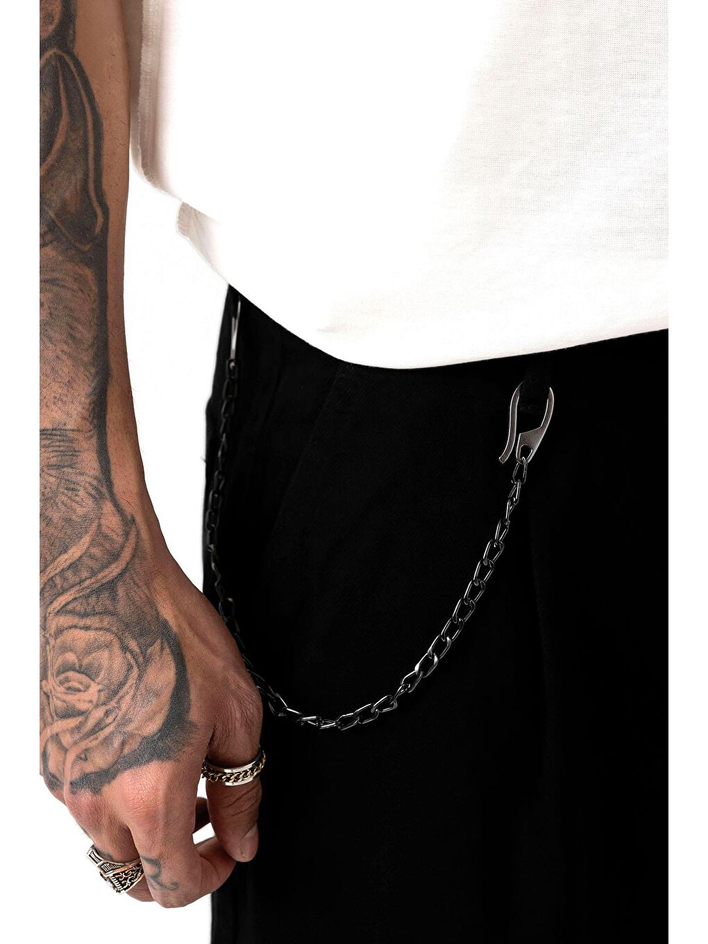 Pileli Zincir Detaylı Baggy Jean Siyah-4