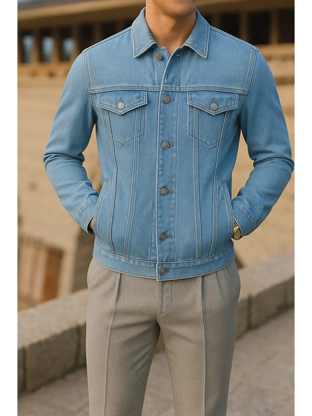 Erkek Mevsimlik Slim Fit Trend Klasik B.Mavi Jean Ceket-1