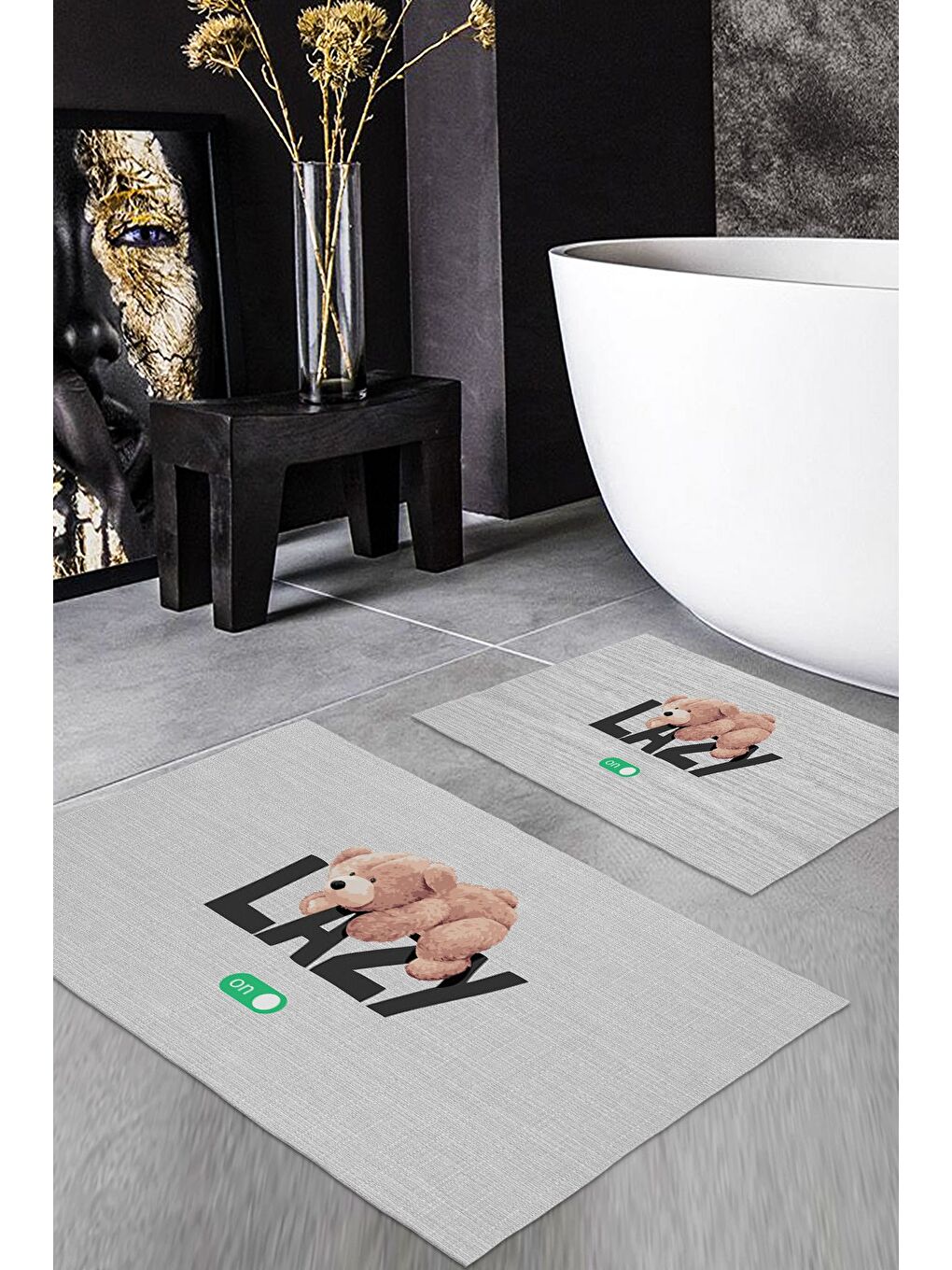 Karışık Teddy Bear Desenli 2 li Kaydırmaz Banyo Paspas Seti-1