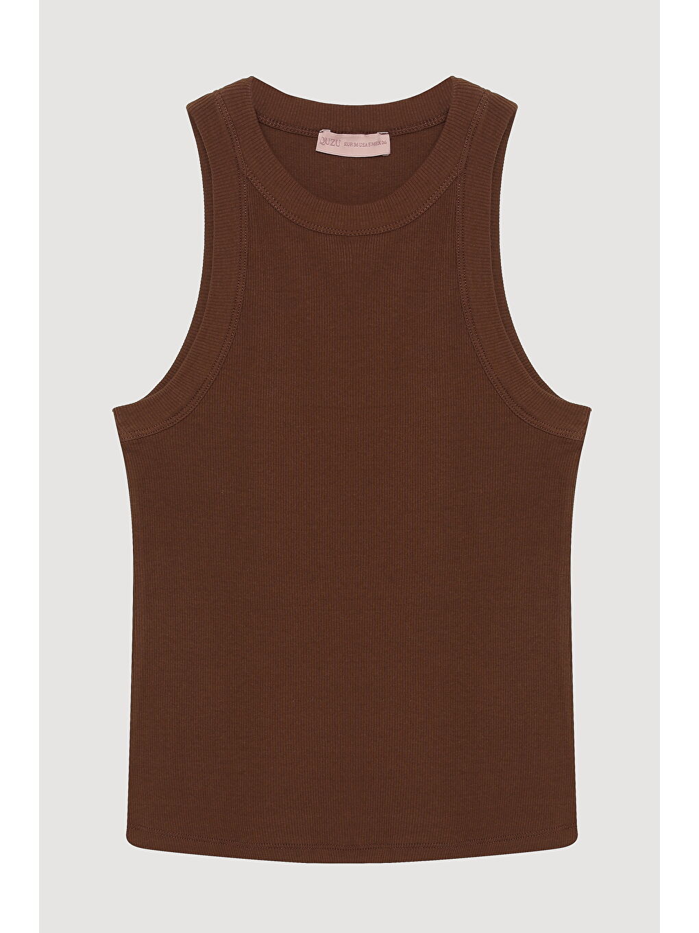 Halter Yaka Basic Fitilli Atlet Kahverengi-1