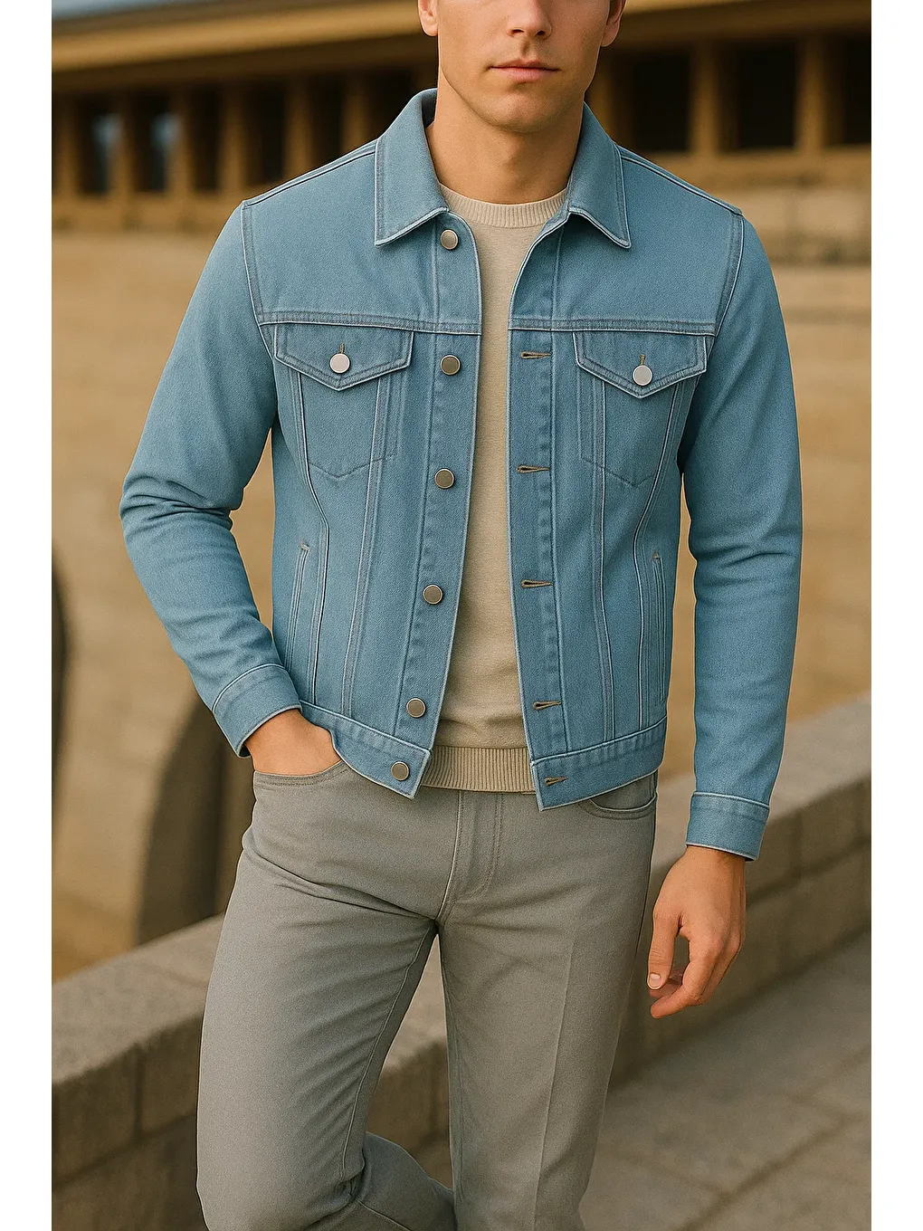 Erkek Mevsimlik Slim Fit Trend Klasik B.Mavi Jean Ceket-2