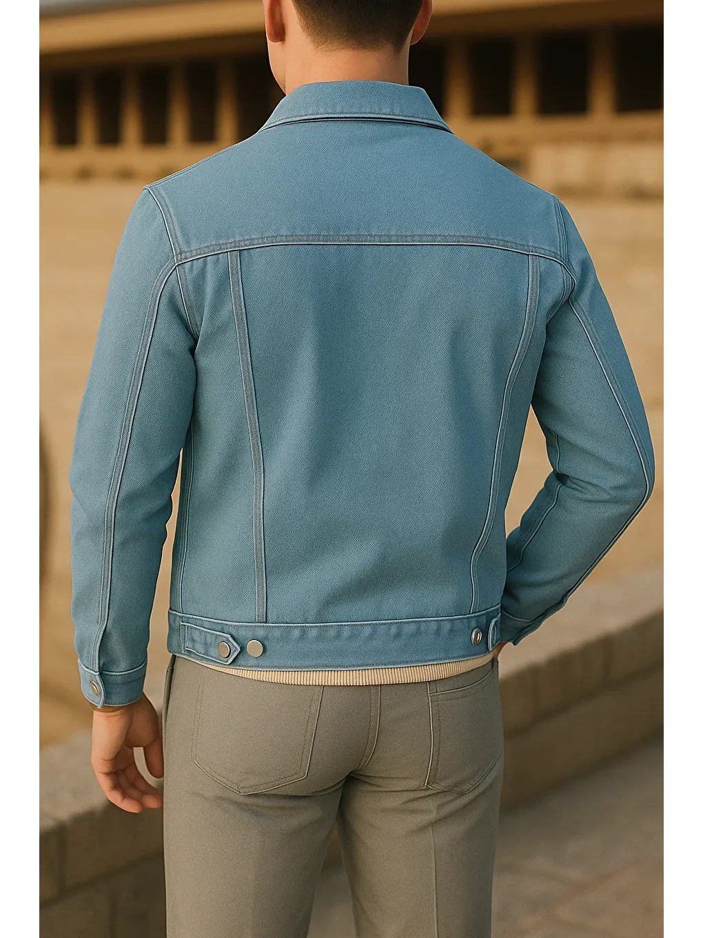 Erkek Mevsimlik Slim Fit Trend Klasik B.Mavi Jean Ceket-4