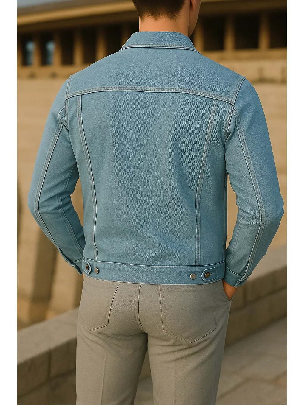 Erkek Mevsimlik Slim Fit Trend Klasik B.Mavi Jean Ceket-5