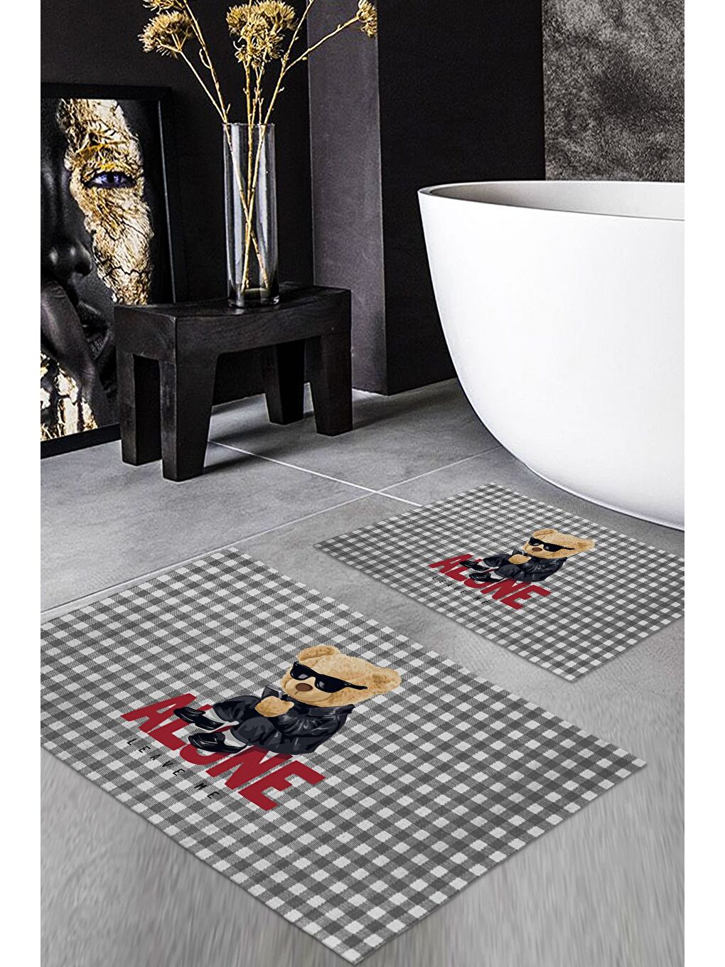 Karışık Teddy Bear Desenli 2 li Kaydırmaz Banyo Paspas Seti-1