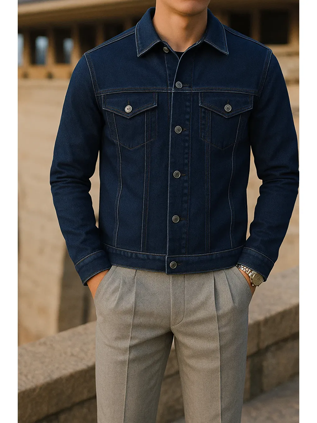 Siyah Erkek Mevsimlik Slim Fit Trend Klasik Lacivert Jean Ceket-1