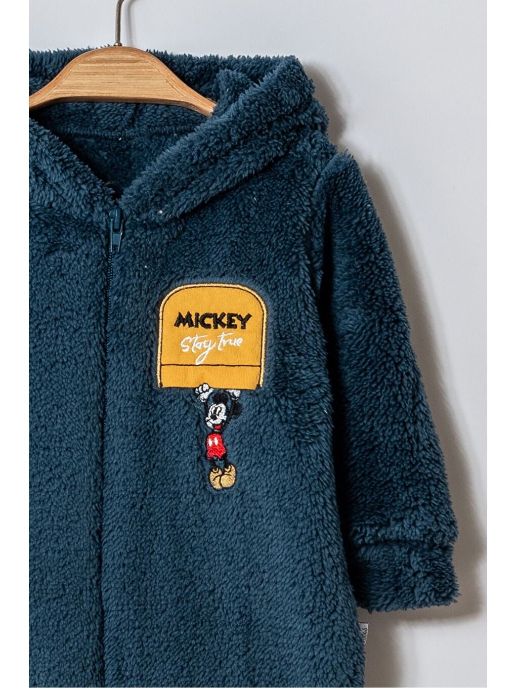 Lacivert Kışlık Tatlı Welsoft Mickey Nakışlı Fermuarlı Kapüşonlu Bebek Tulum-1
