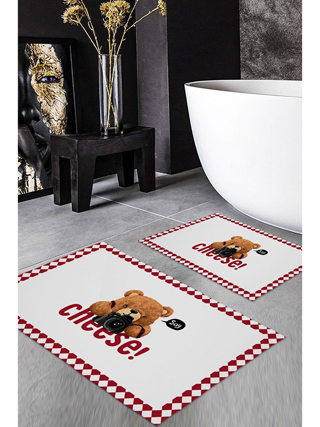 Karışık Teddy Bear Desenli 2 li Kaydırmaz Banyo Paspas Seti-1