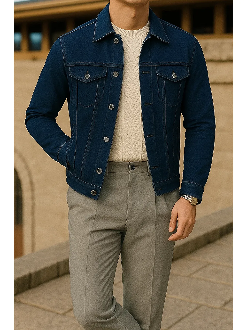 Siyah Erkek Mevsimlik Slim Fit Trend Klasik Lacivert Jean Ceket-2