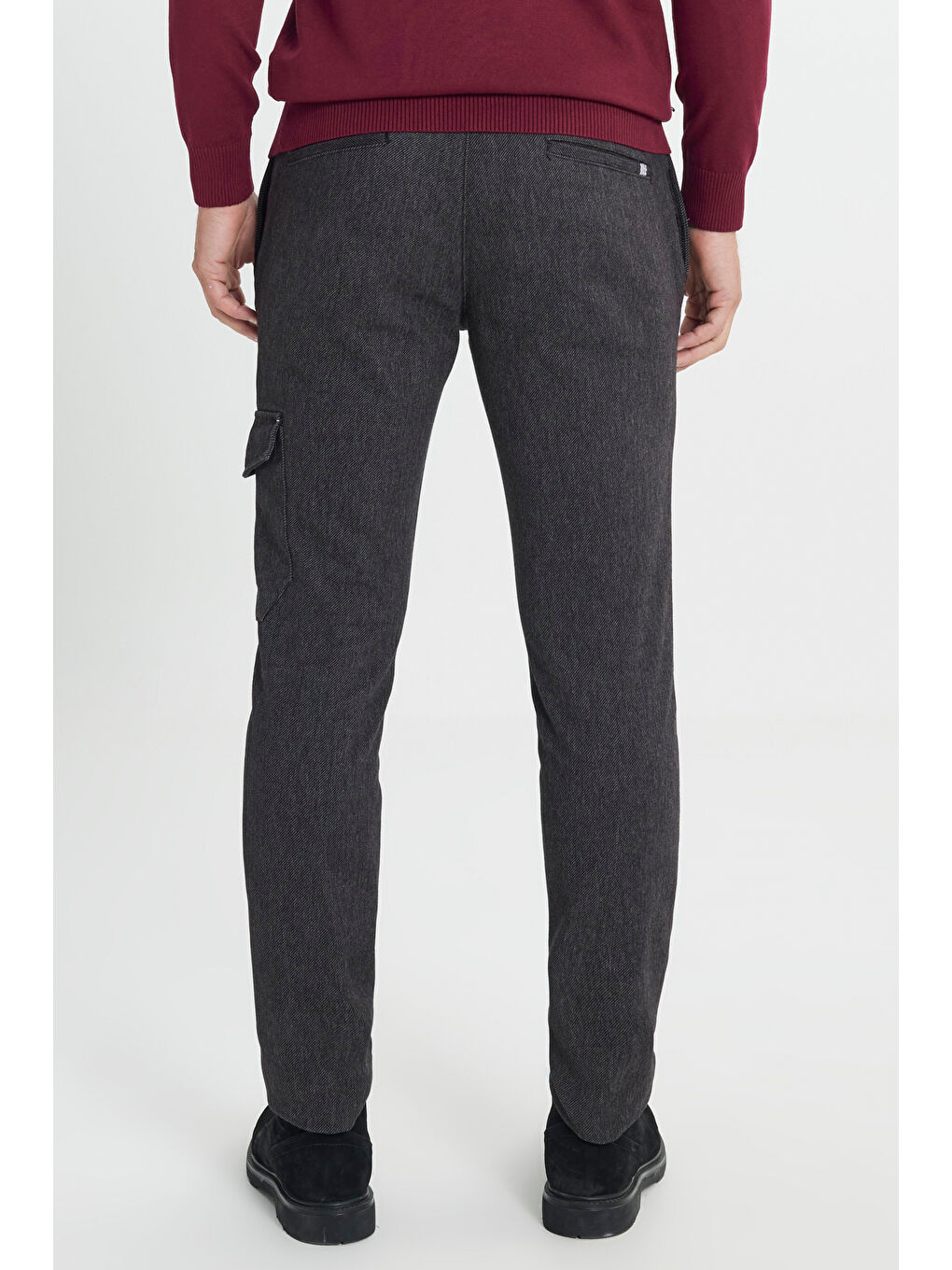 Erkek Siyah-Gri Slim Fit Dar Kesim Diyagonal Desenli Kargo Cepli Esnek Pantolon-4