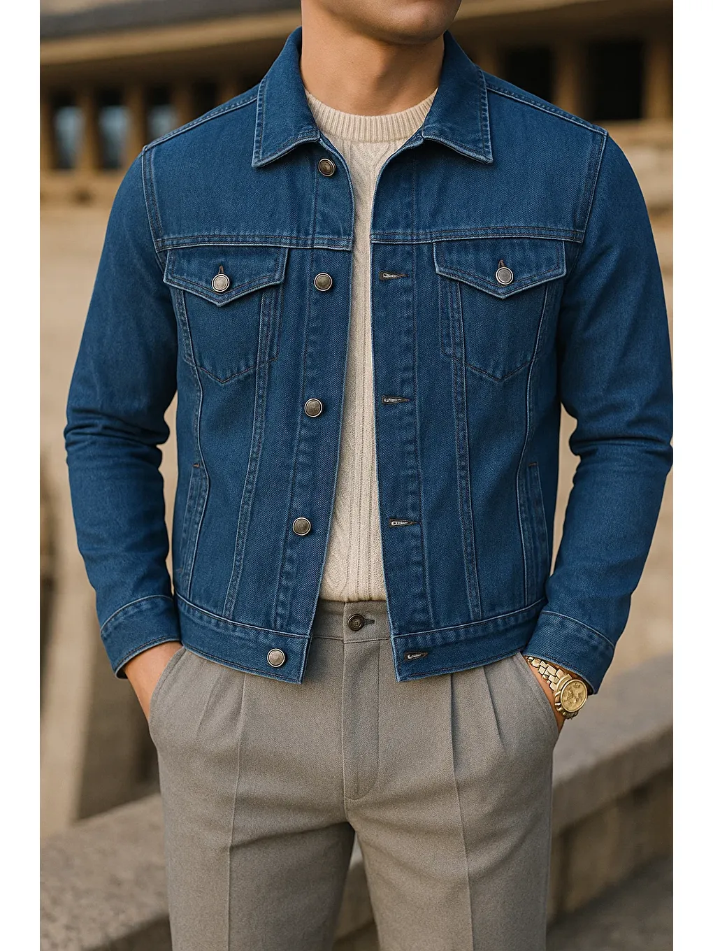 Erkek Mevsimlik Slim Fit Trend Klasik K.Mavi Jean Ceket