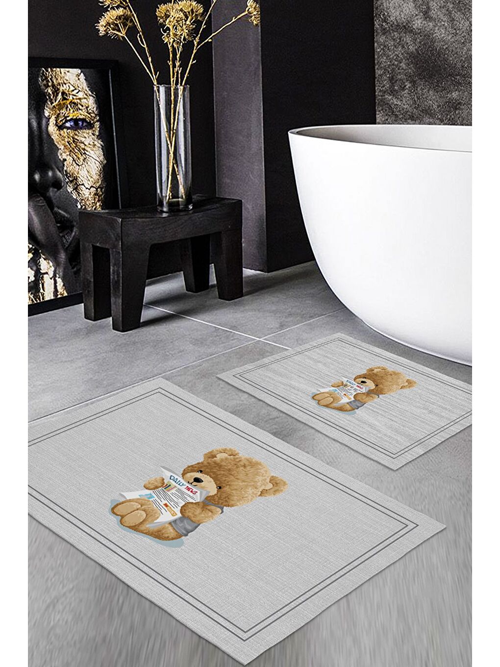 Karışık Teddy Bear Desenli 2 li Kaydırmaz Banyo Paspas Seti-1