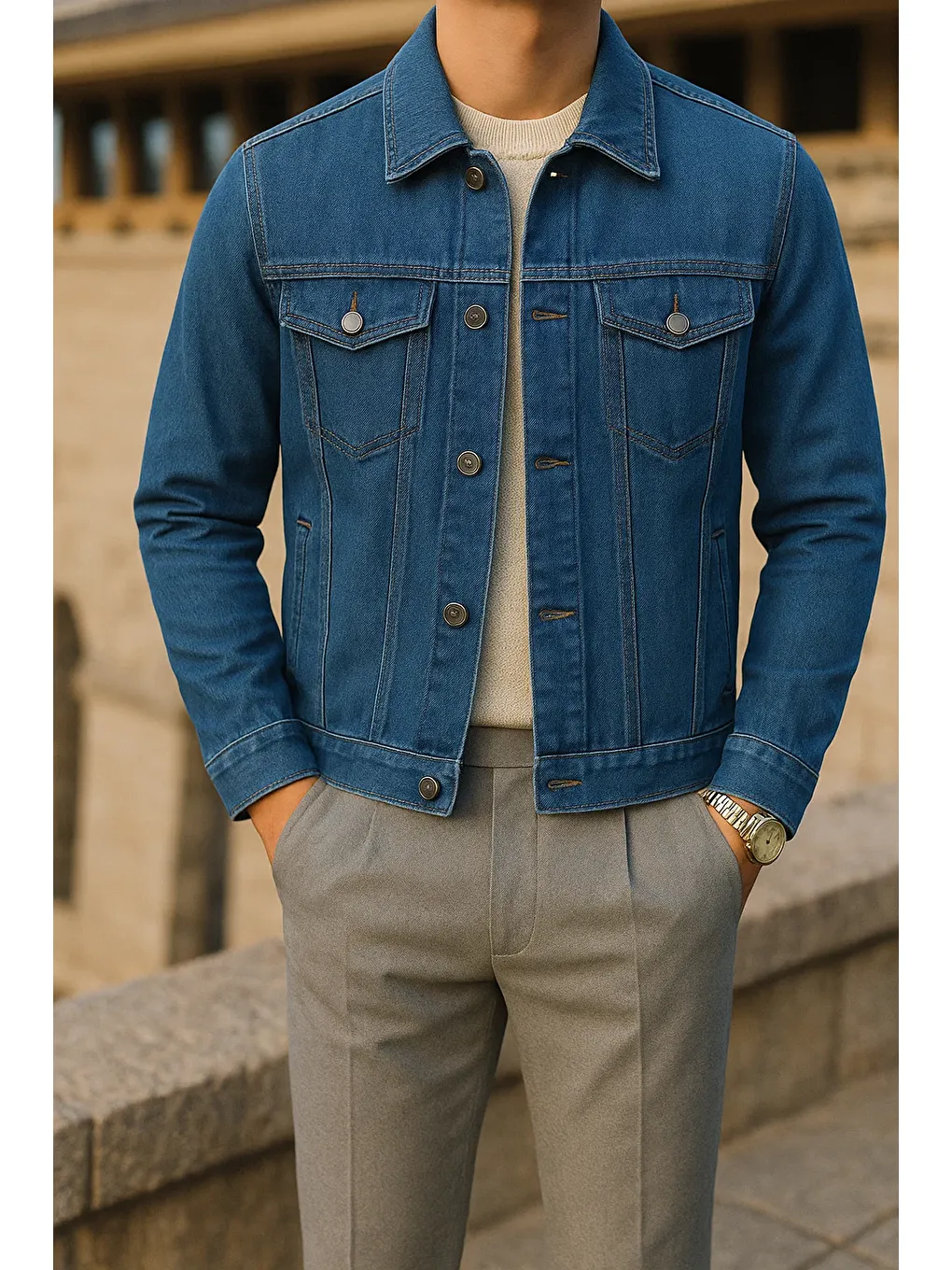 Erkek Mevsimlik Slim Fit Trend Klasik K.Mavi Jean Ceket-1