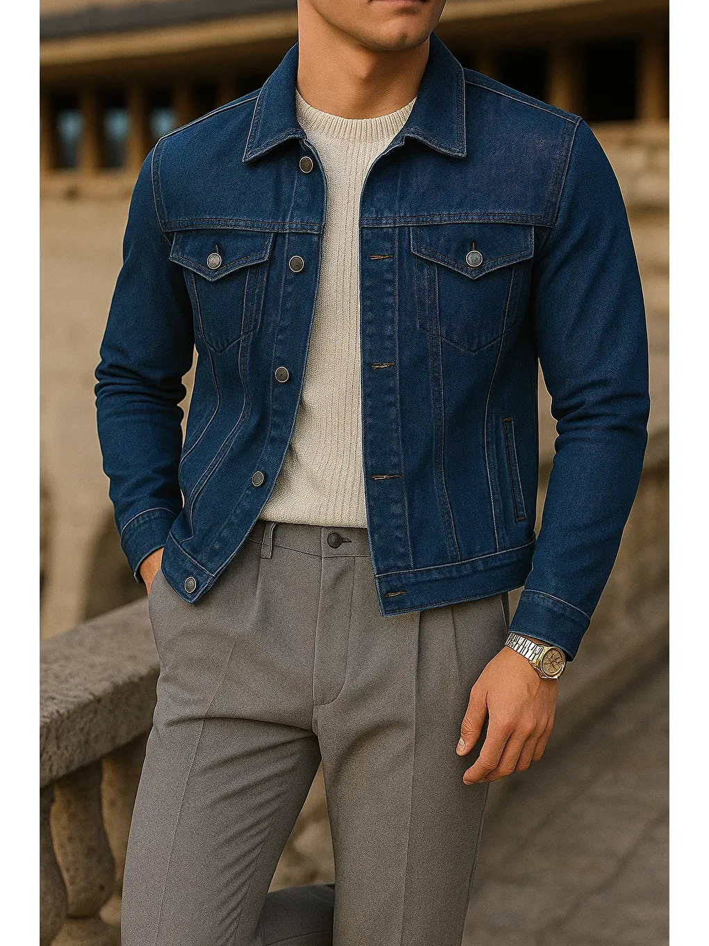 Erkek Mevsimlik Slim Fit Trend Klasik K.Mavi Jean Ceket-2