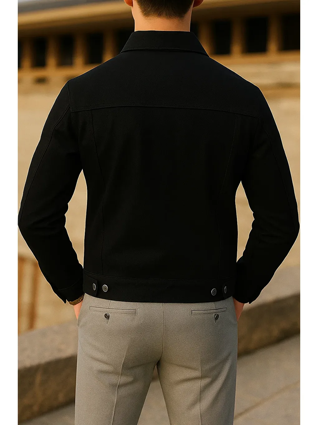 Erkek Mevsimlik Slim Fit Trend Klasik Siyah Jean Ceket-4