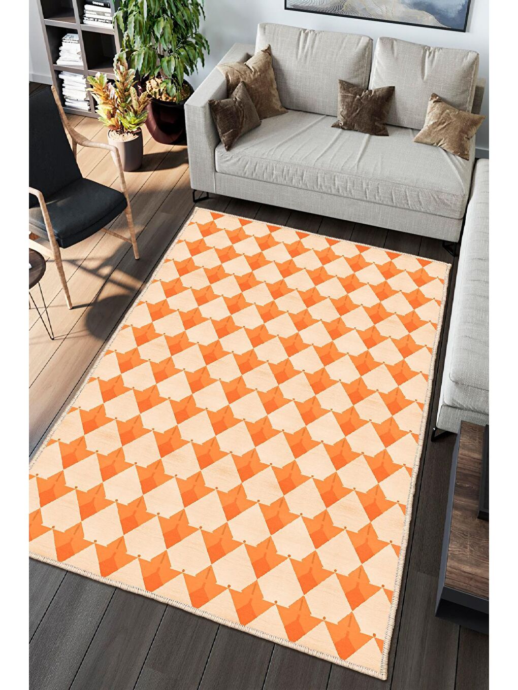 Turuncu Dekoratif Özel Tasarım Modern Halı 160x230 cm-1