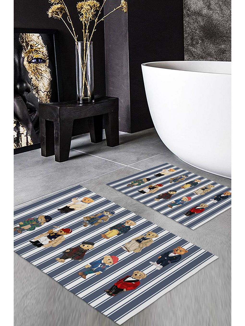 Karışık Teddy Bear Desenli 2 li Kaydırmaz Banyo Paspas Seti-1