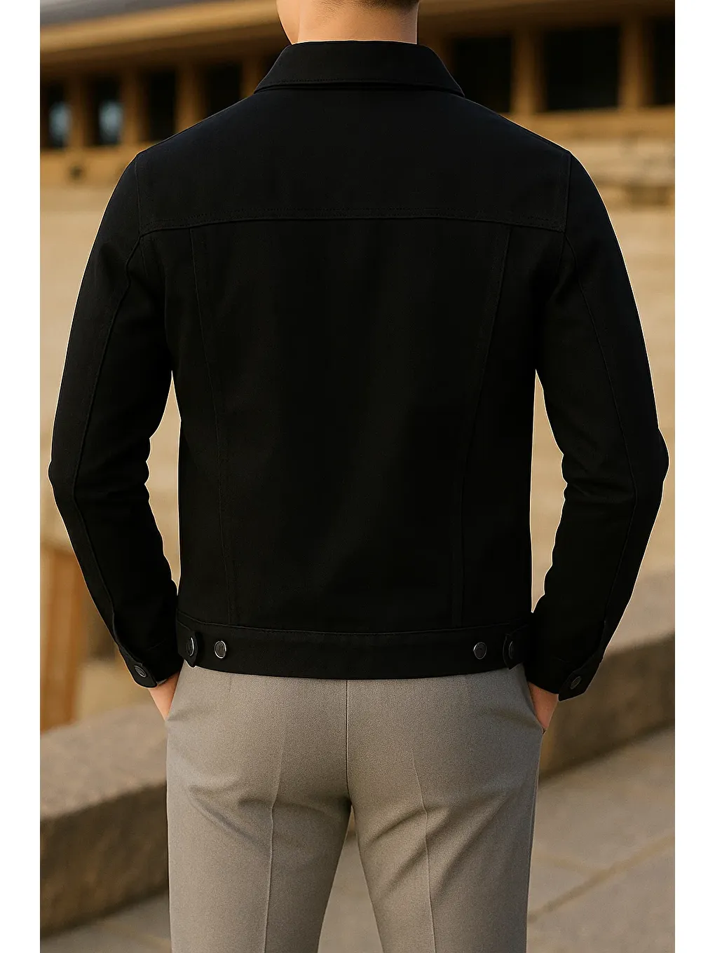 Erkek Mevsimlik Slim Fit Trend Klasik Siyah Jean Ceket-5