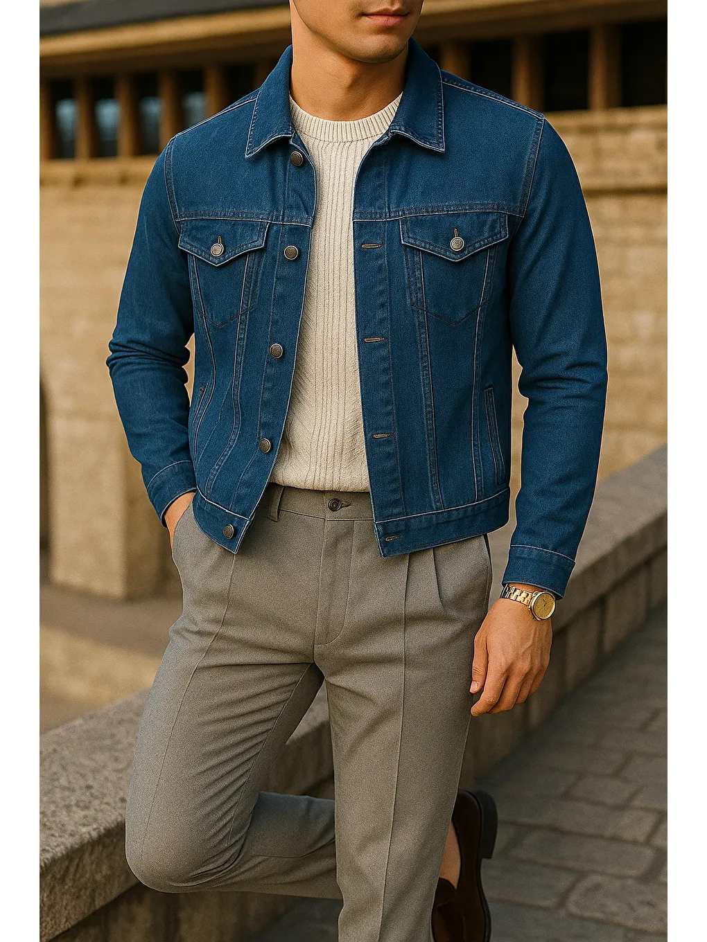 Erkek Mevsimlik Slim Fit Trend Klasik K.Mavi Jean Ceket-3